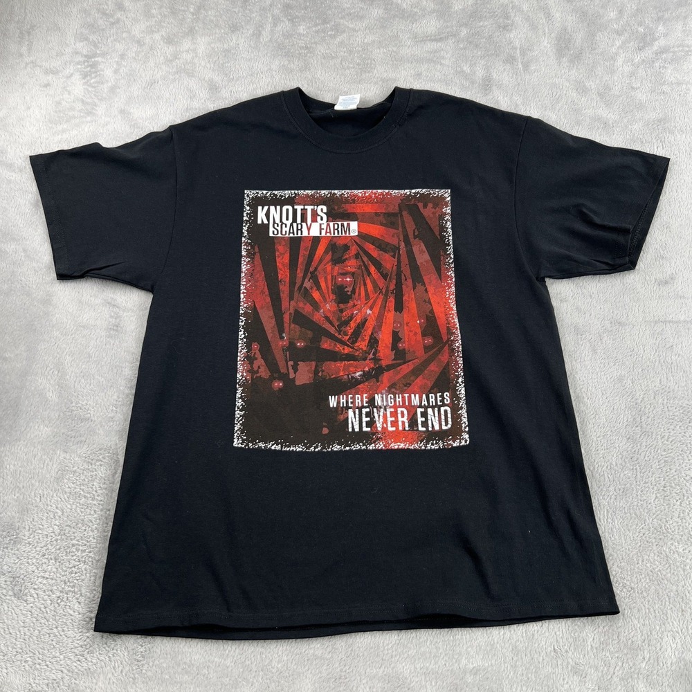 Knotts Scary Farm Graphic T Shirt Mens L Black Port and Company Halloween Horror